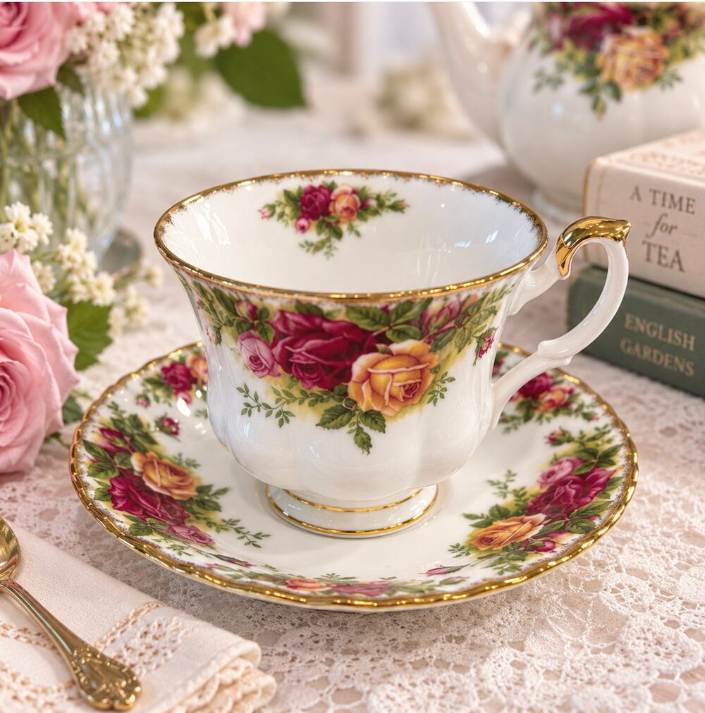 Royal Albert Old Country Roses Teacup Saucer Bone China England Vintage Gilt